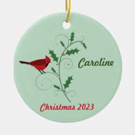 Ornamento navideño del cardenal rojo personalizado