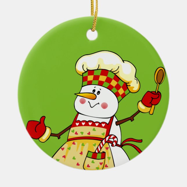Ornamento navideño del chef Snowman (Frente)
