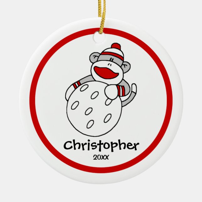 Ornamento navideño del chico del golf del mono cho (Frente)