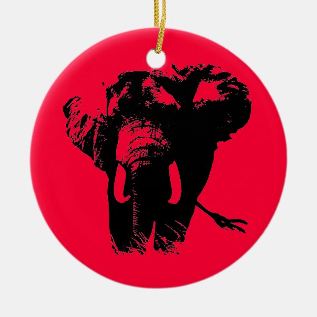 Ornamento navideño del Elefante de Arte Pop Rojo (Frente)