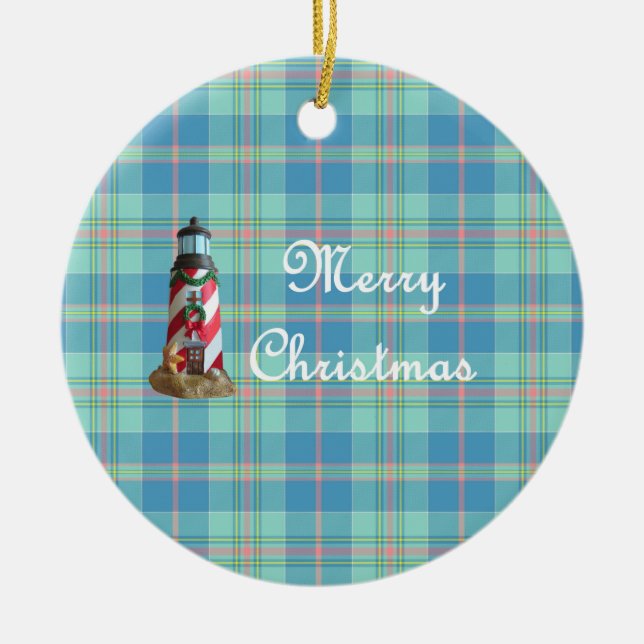 Ornamento navideño del faro costero (Frente)