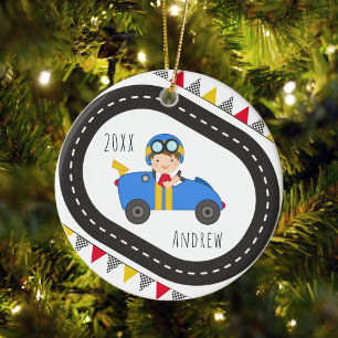 Ornamento navideño del niño del coche de la Carrer