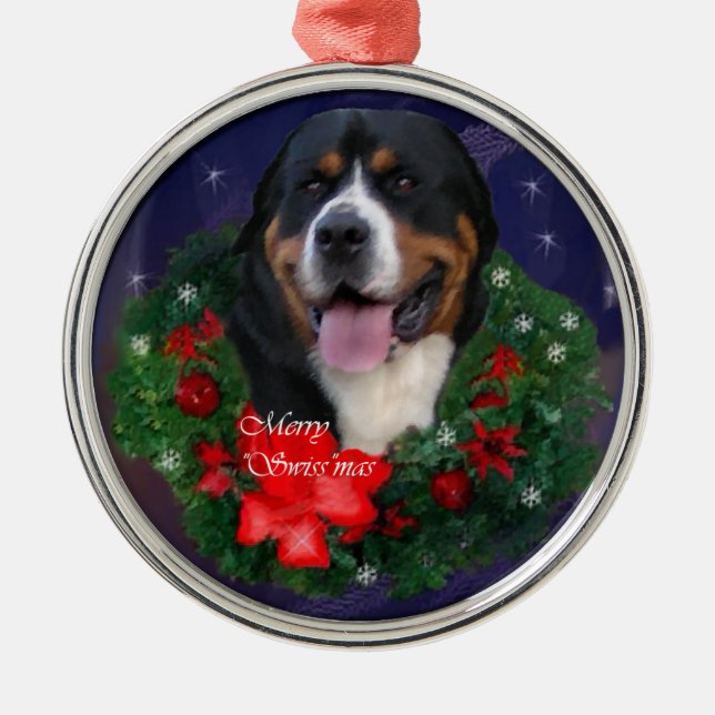 Ornamento navideño del perro de la montaña suiza (Frente)