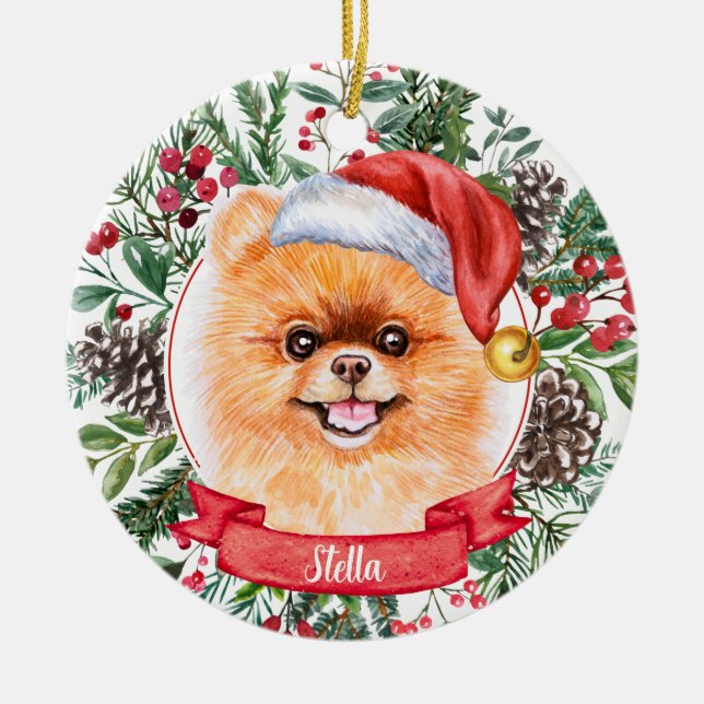 Ornamento navideño del perro Personalizado Santa H (Frente)