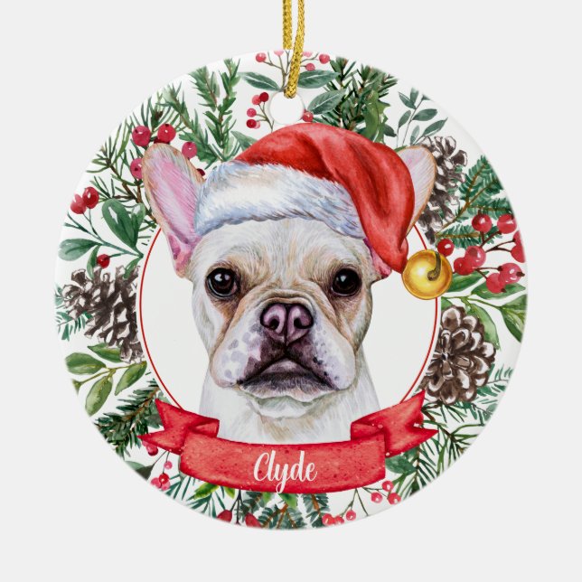 Ornamento navideño del Personalizado Bulldog franc (Frente)