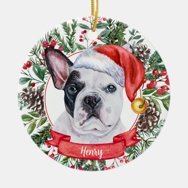 Ornamento navideño del Personalizado Bulldog franc (Frente)