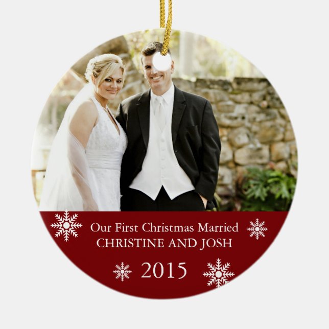 Ornamento navideño del primer Personalizable casad (Frente)