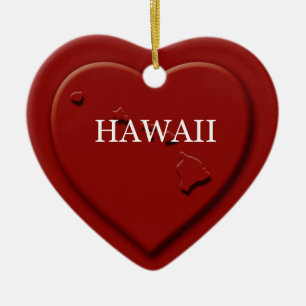Ornamento navideño en mapa del corazón de Hawaii
