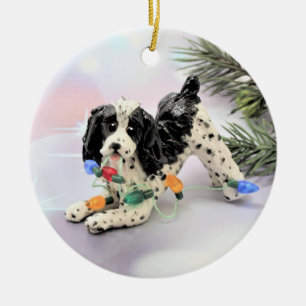 Ornamento navideño español de perro de la primaver