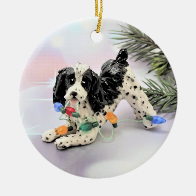 Ornamento navideño español de perro de la primaver (Frente)