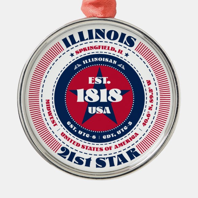 Ornamento navideño estatal 21 de Illinois (Frente)