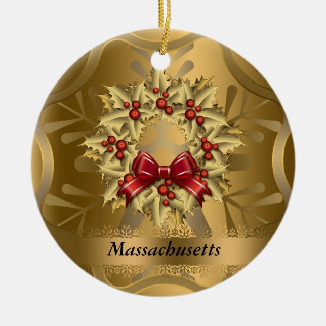 Ornamento navideño estatal de Massachusetts (Frente)