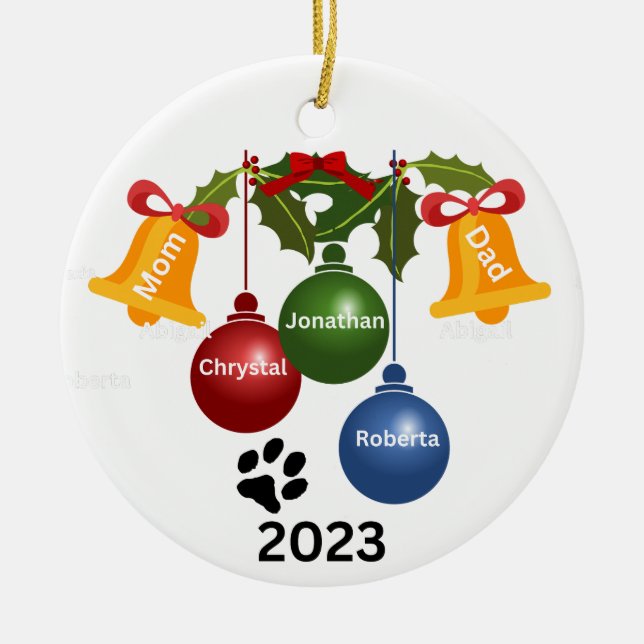 Ornamento navideño familiar 2023, personalizado (Frente)