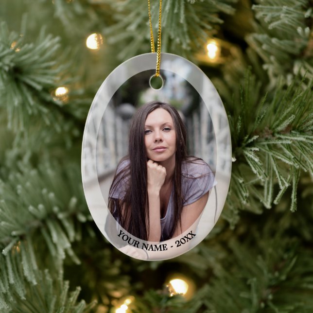 Ornamento navideño fotográfico oval blanco (Árbol)