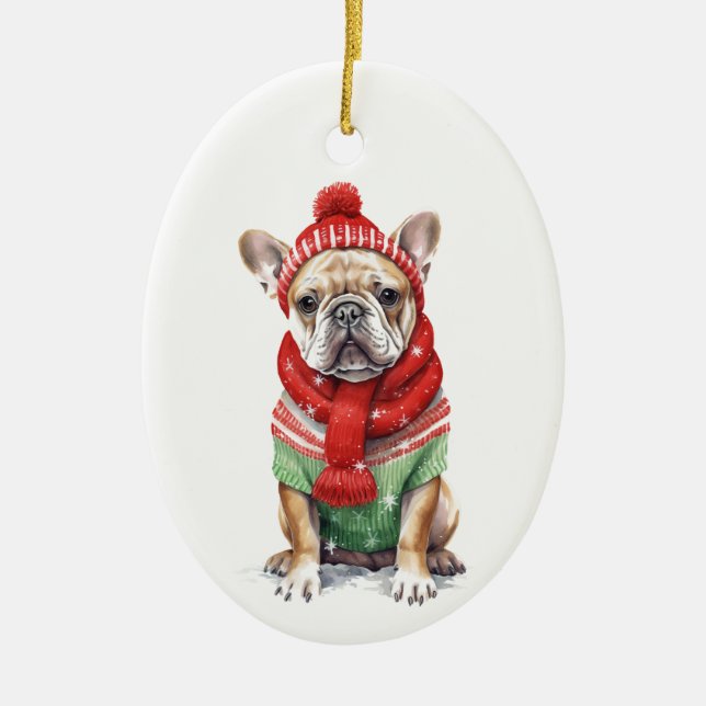 Ornamento navideño francés de Bulldog - Fiesta fes (Frente)