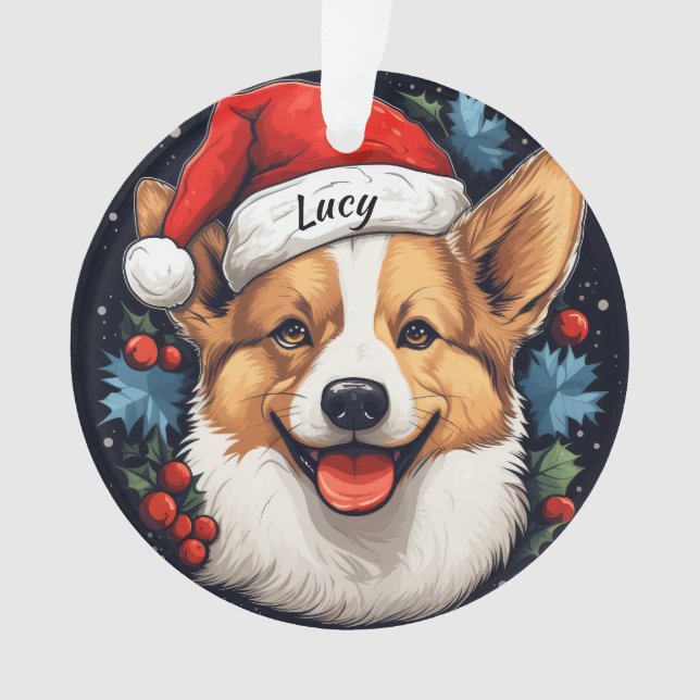 Ornamento navideño galés de Corgi Personalizado (Anverso)