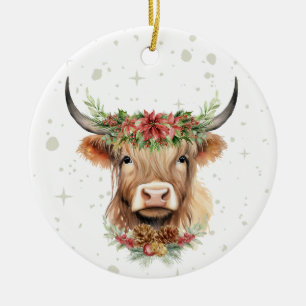 Ornamento navideño Highland Cow personalizado
