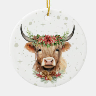 Ornamento navideño Highland Cow personalizado