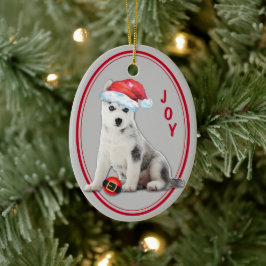 Ornamento navideño Husky Santa Hat