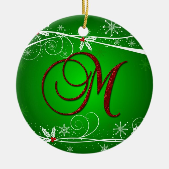 Ornamento navideño inicial de Red Greens Holly M (Frente)