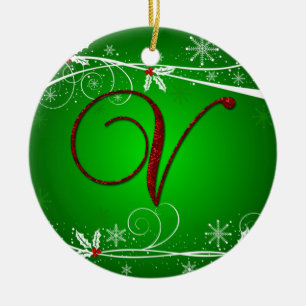 Ornamento navideño inicial V de Red Greens Holly