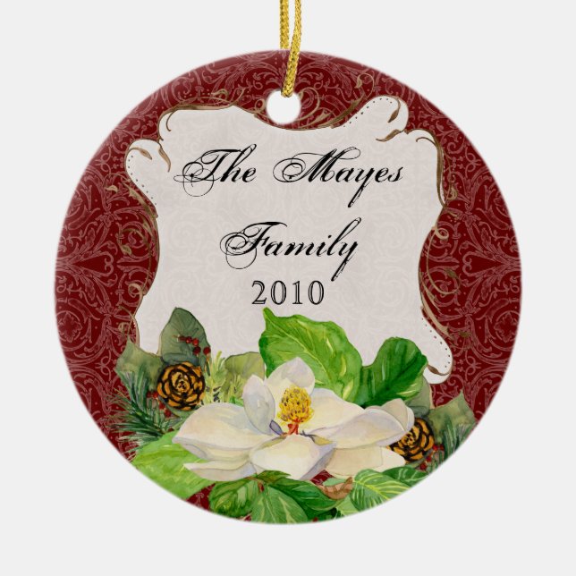 Ornamento navideño Magnoila n Pine Cone Damask (Frente)
