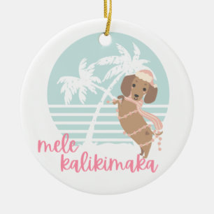 Ornamento navideño Mele Kalikimaka Perro Wiener