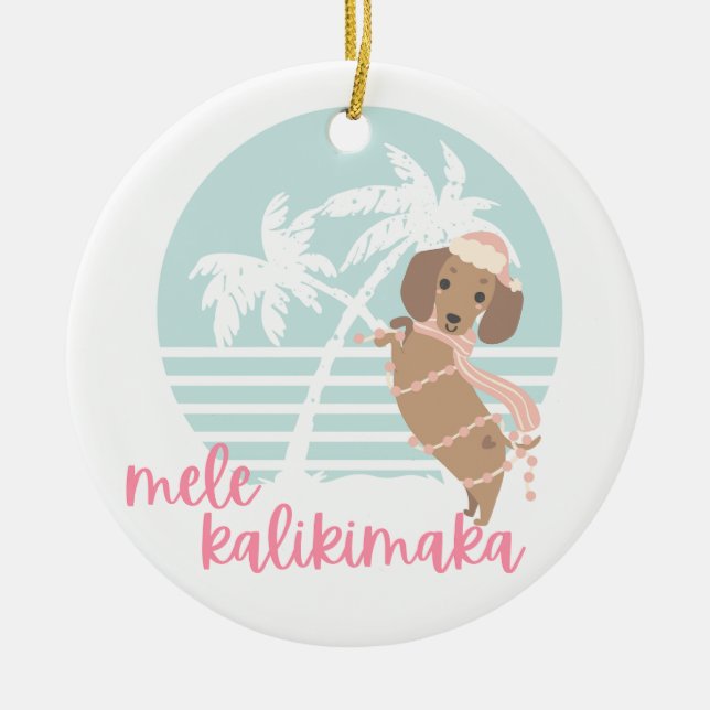 Ornamento navideño Mele Kalikimaka Perro Wiener (Frente)