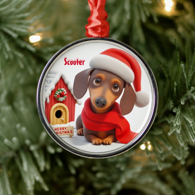 Ornamento navideño Metalizado animado de Dachshund (Árbol)