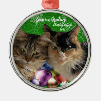 Ornamento navideño metalizado de gato