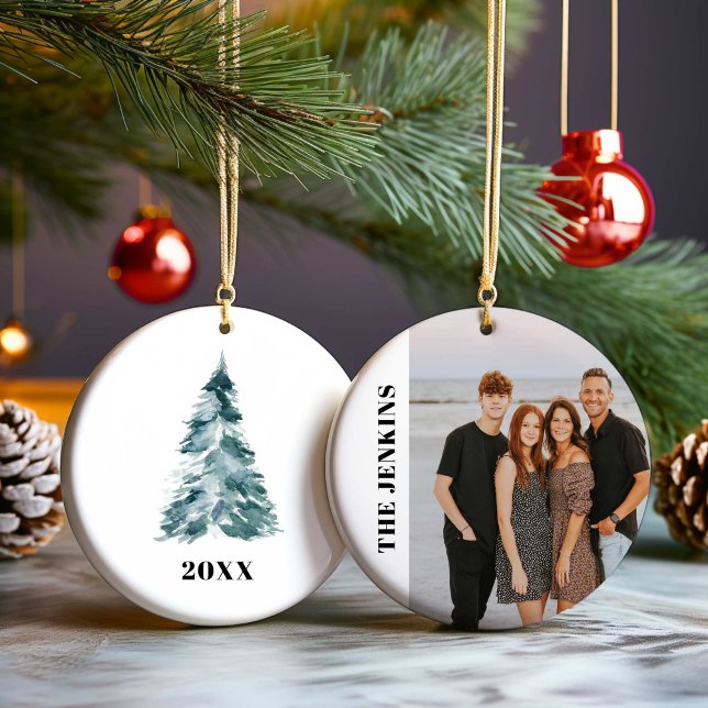 Ornamento navideño moderno de la familia fotográfi (Modern Photo Family Christmas Ornament)