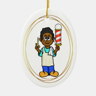 Ornamento navideño negro de barbero con nombre