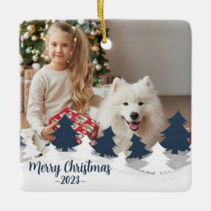 Ornamento navideño personalizado azul y blanco