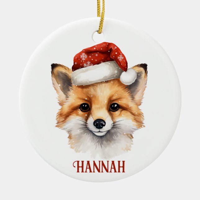 Ornamento navideño personalizado de Cute Fox (Frente)