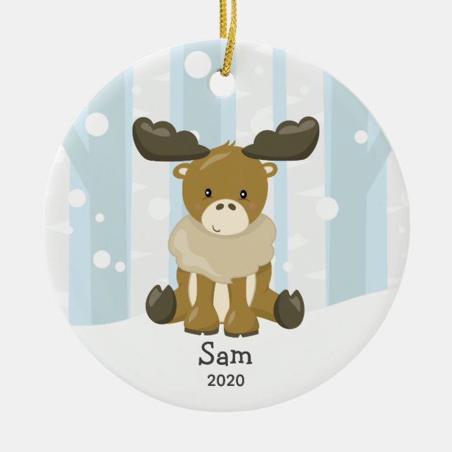 Ornamento navideño personalizado de Cute Moose (Frente)