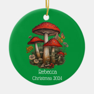 Ornamento navideño personalizado de hongos rojos