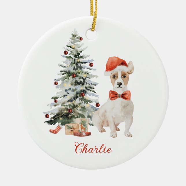 Ornamento navideño personalizado de Jack Russell (Frente)