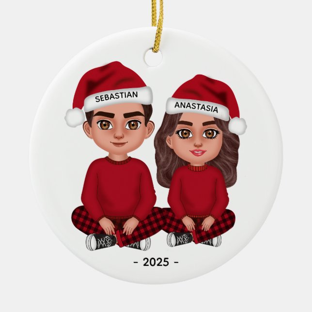 Ornamento navideño personalizado de la pareja de m (Frente)