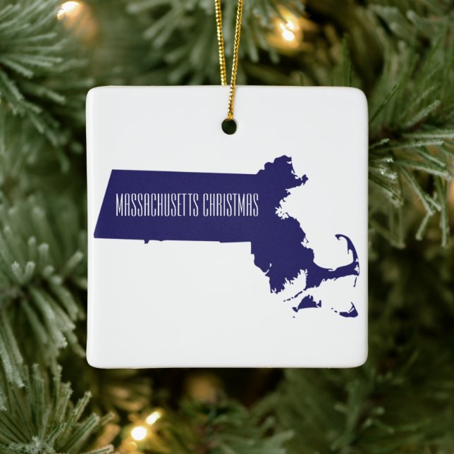 Ornamento navideño personalizado de Massachusetts (Árbol)
