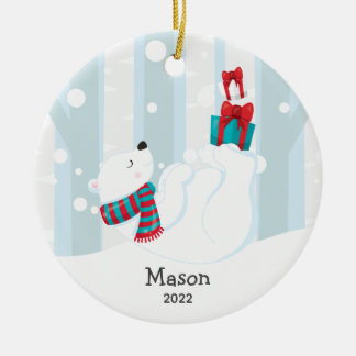 Ornamento navideño personalizado de oso polar lind