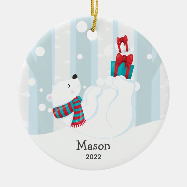 Ornamento navideño personalizado de oso polar lind (Frente)