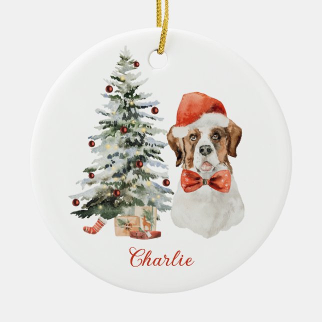 Ornamento navideño personalizado de perro de San B (Frente)
