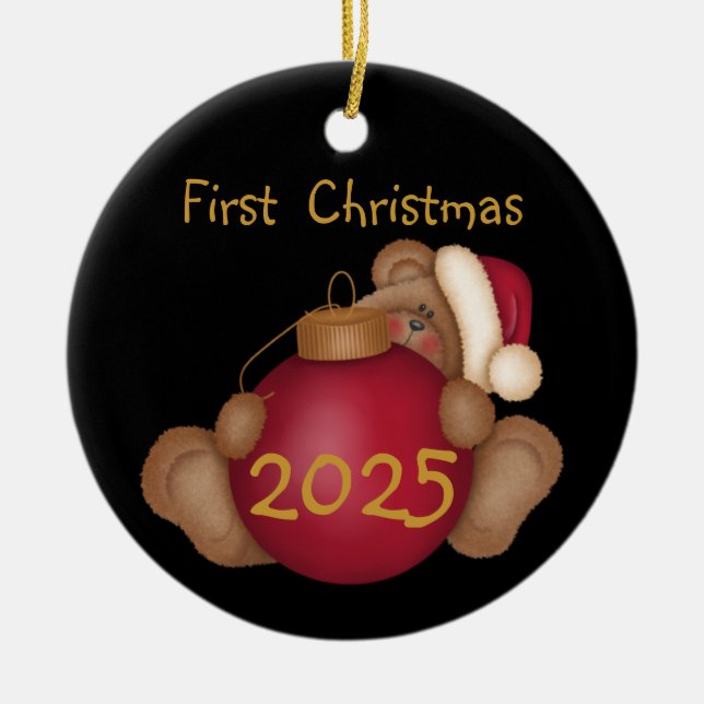 Ornamento navideño personalizado de Santa Oso (Frente)