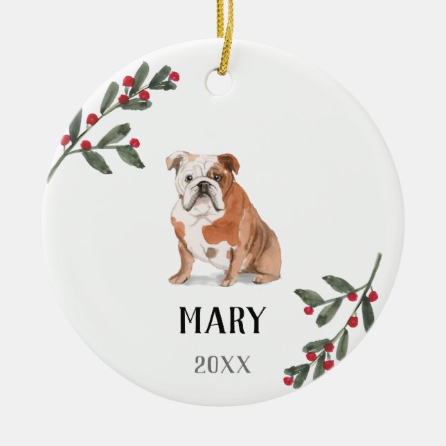 Ornamento navideño personalizado del Bulldog inglé (Frente)