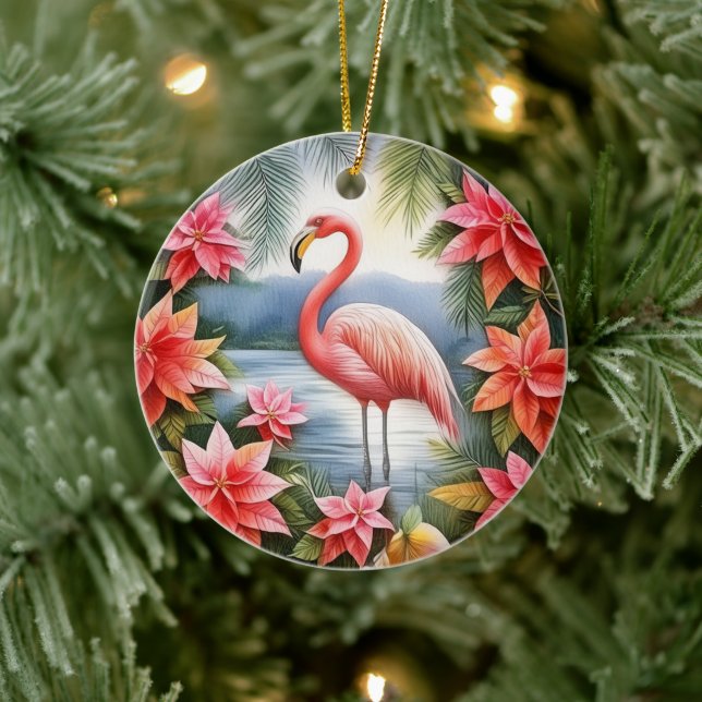 Ornamento navideño personalizado Flamingo rosa (Árbol)