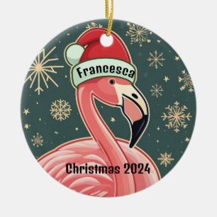 Ornamento navideño personalizado Flamingo rosa