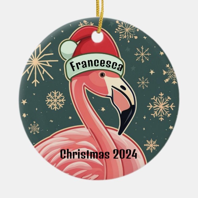 Ornamento navideño personalizado Flamingo rosa (Frente)