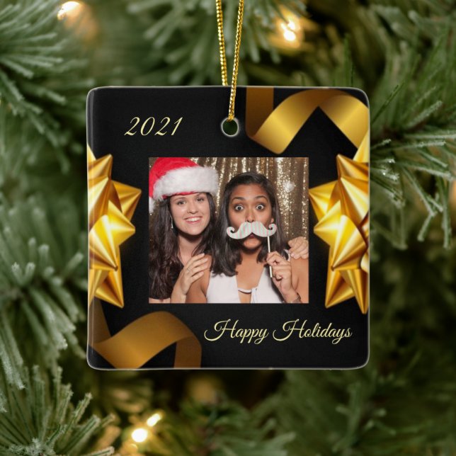 Ornamento navideño personalizado negro y oro (Árbol)