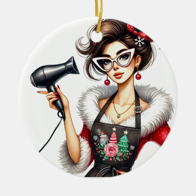 Ornamento navideño personalizado para peluquero (Frente)