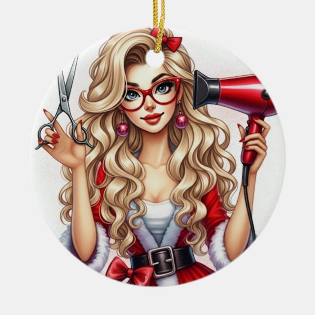 Ornamento navideño personalizado para peluquero (Frente)